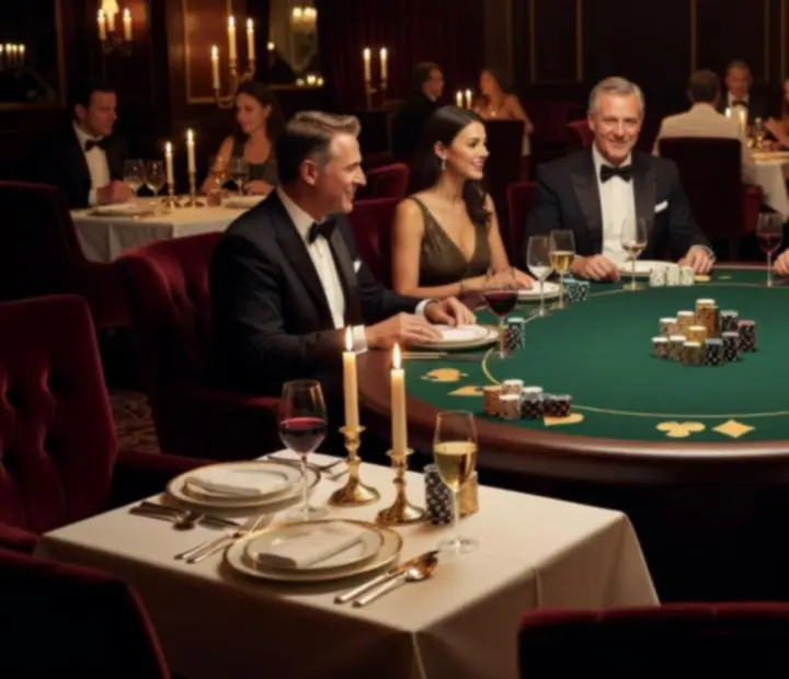 Elegancka restauracja podczas wieczoru pokerowego przy nastrojowym oświetleniu