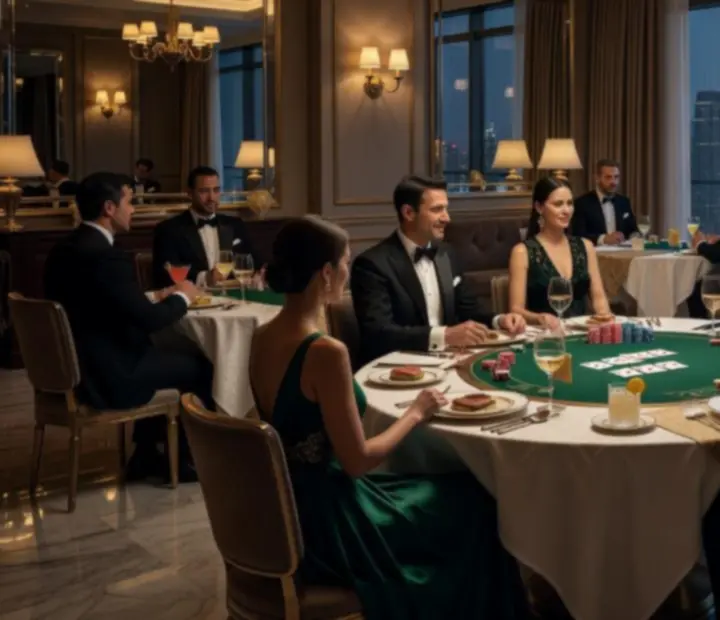 Elegancka kolacja w restauracji z pokerowym motywem wieczoru