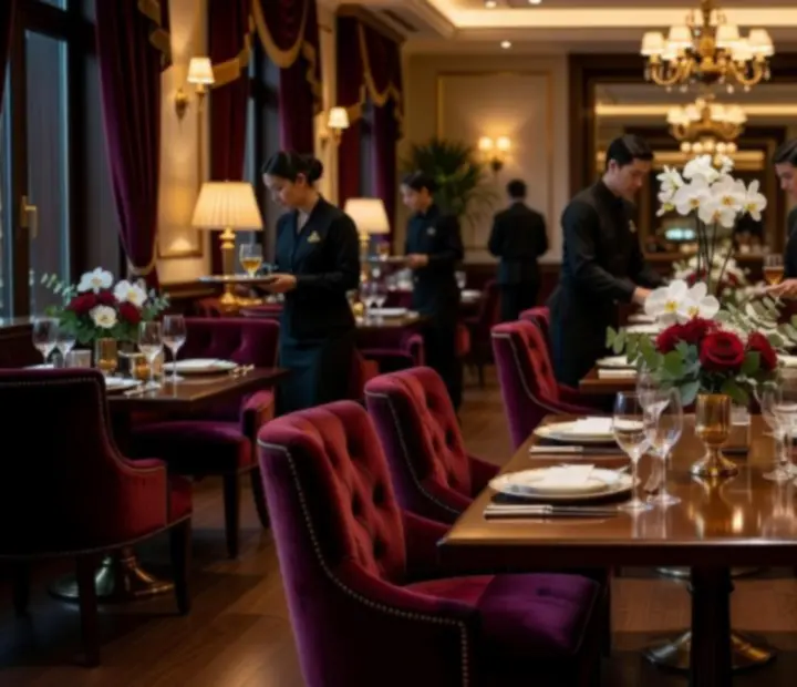 Luksusowe wnętrze restauracji przygotowane na elegancki wieczór